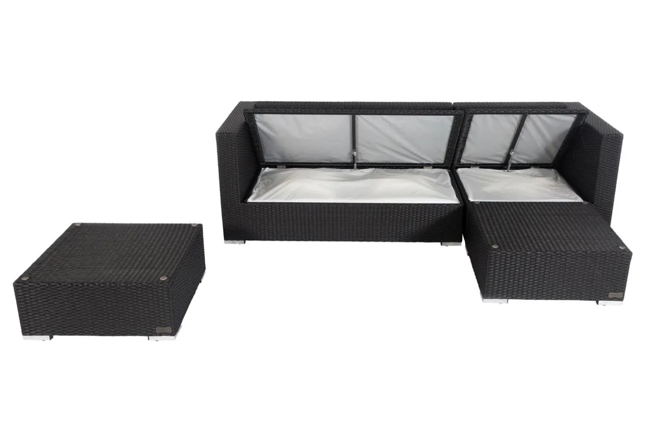 OUTFLEXX Gartenlounge, creme/weiß, schwarz, Polyrattan, 5 Personen, wasserfeste Kissenbox