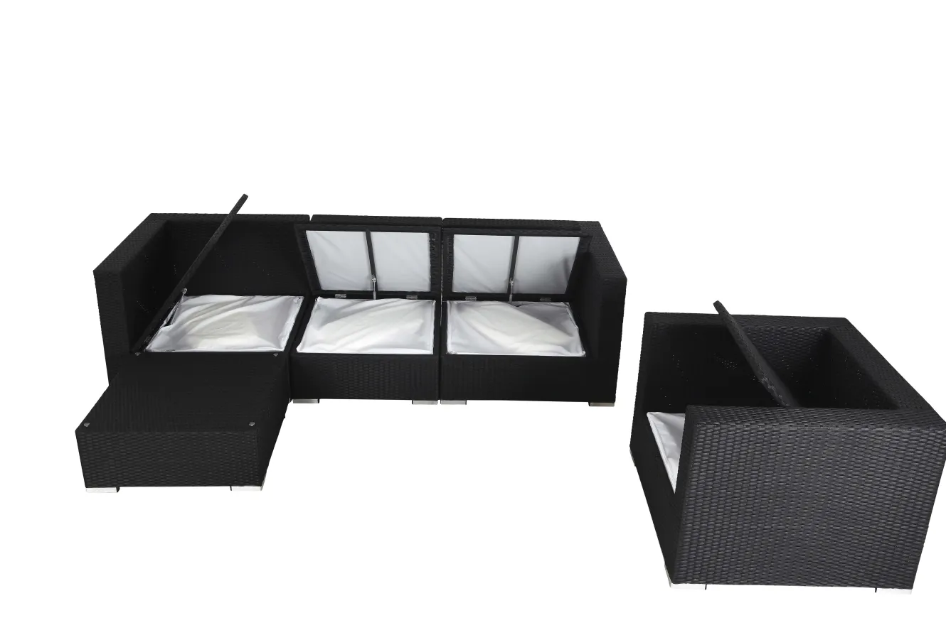 OUTFLEXX Gartenlounge, creme/weiß, schwarz, Polyrattan, für 5 Personen, wasserfeste Kissenbox
