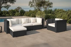 OUTFLEXX Gartenlounge, creme/weiß, schwarz, Polyrattan, für 5 Personen, wasserfeste Kissenbox
