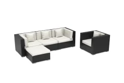 OUTFLEXX Gartenlounge, creme/weiß, schwarz, Polyrattan, für 5 Personen, wasserfeste Kissenbox
