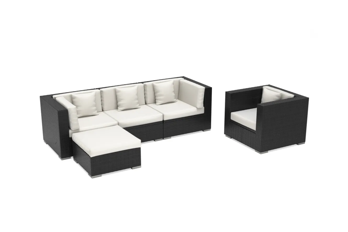 OUTFLEXX Gartenlounge, creme/weiß, schwarz, Polyrattan, für 5 Personen, wasserfeste Kissenbox