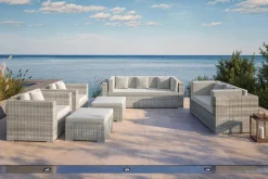OUTFLEXX Gartenlounge für 7 Personen, desert-beige, Alu/Polyrattan, modular verstellbar, mit Kissenboxfunktion