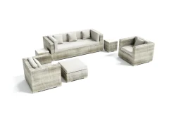 OUTFLEXX Gartenlounge für 5 Personen, dessert-beige, Alu/Polyrattan, modular verstellbar, mit Kissenboxfunktion