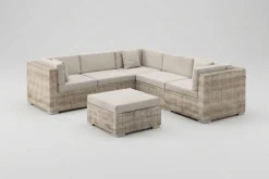 OUTFLEXX Gartenlounge für 5 Personen, 6-teilig, desert-beige, Alu/Polyrattan, mit Kissenboxfunktion, modular verstellbar