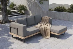 OUTFLEXX Gartenlounge für 3–4 Personen, Alu/Olefin/Akazie, gepolstert in grau, FSC®-zertifiziertes Produkt