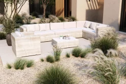 OUTFLEXX Gartenlounge für 8 Personen, desert-beige, Alu/Polyrattan, modular verstellbar, mit Kissenboxfunktion