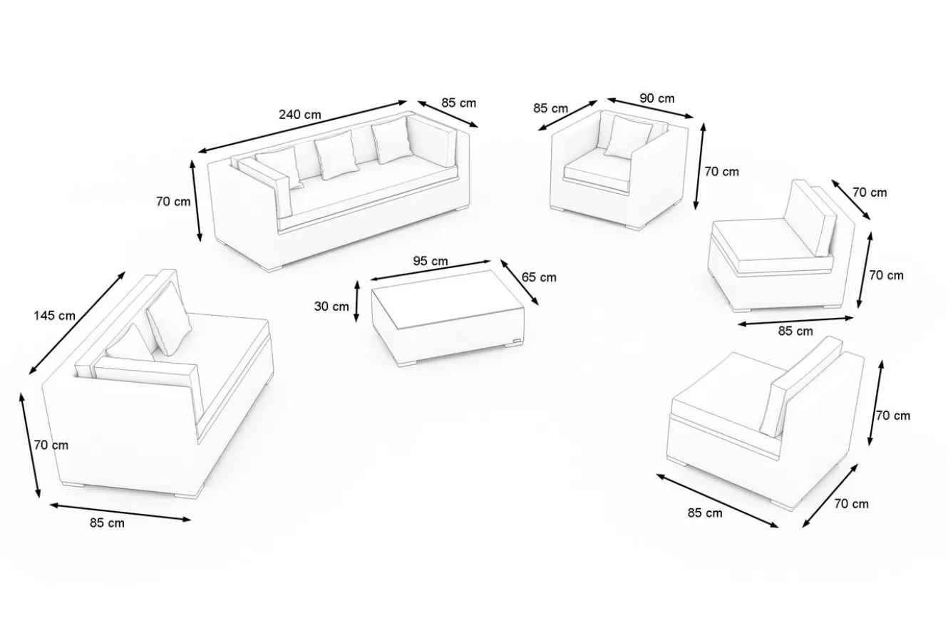 OUTFLEXX Gartenlounge für 8 Personen, desert-beige, Alu/Polyrattan, modular verstellbar, mit Kissenboxfunktion
