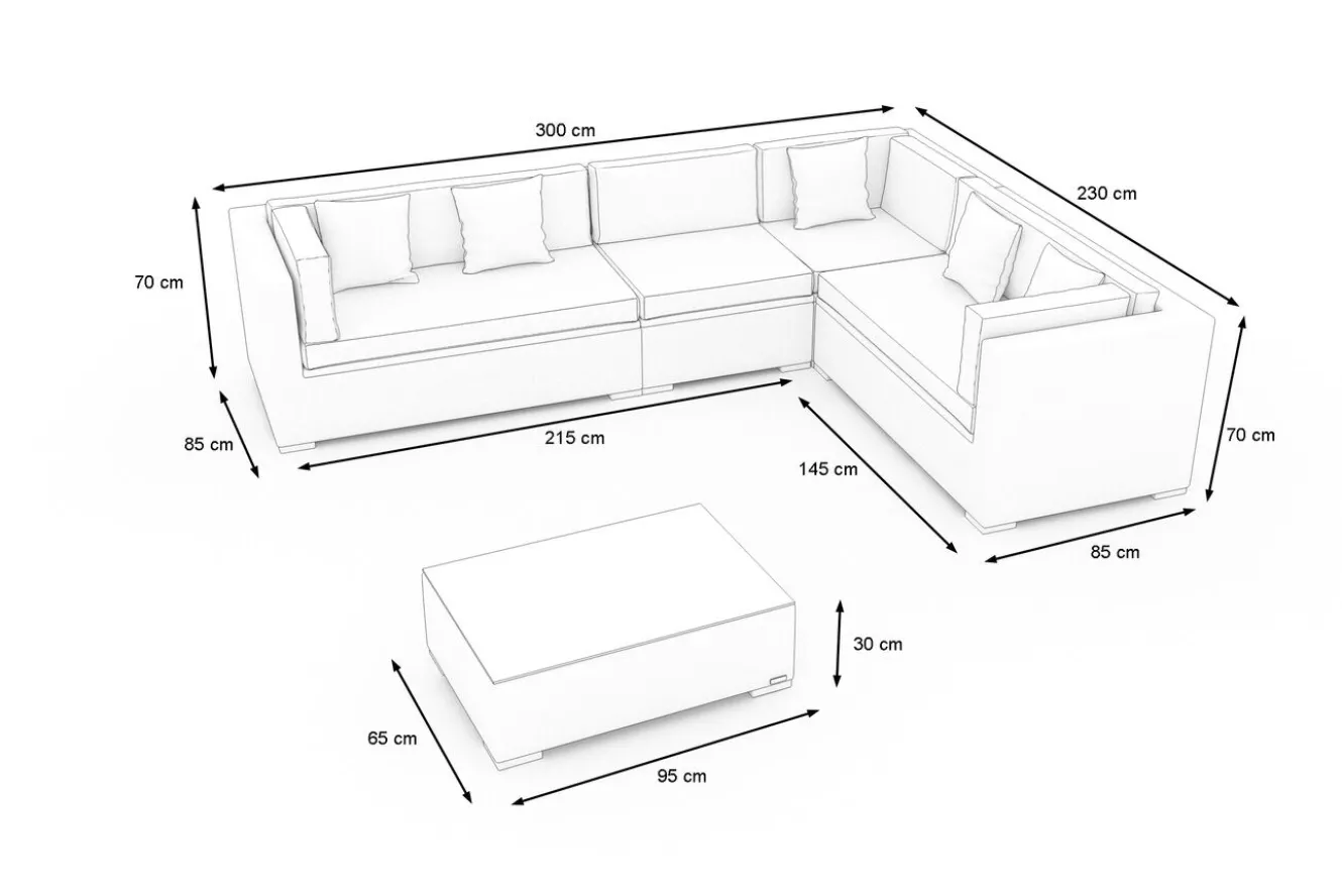 OUTFLEXX Gartenlounge für 6 Personen, desert-beige, Alu/Polyrattan, modular verstellbar, mit Kissenboxfunktion