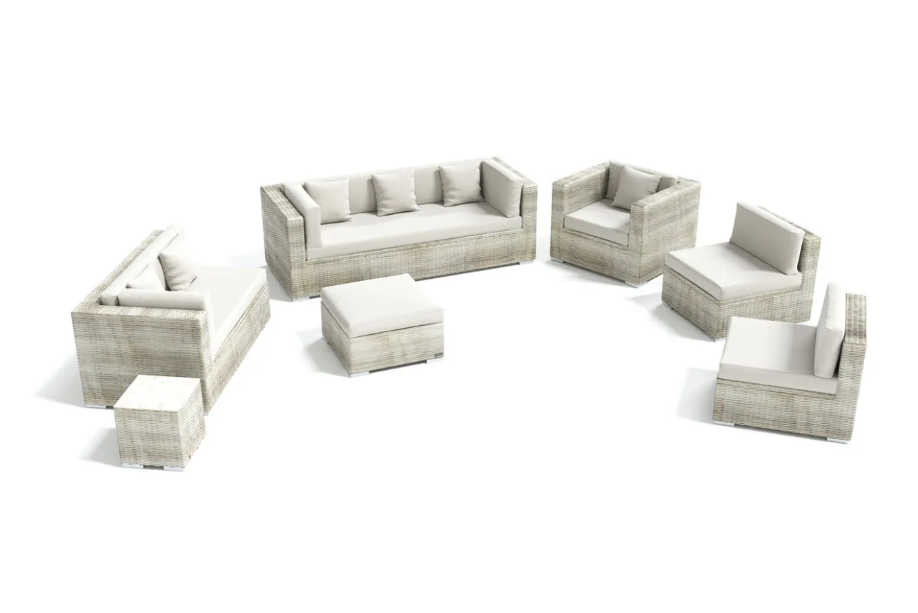 OUTFLEXX Gartenlounge für 8 Personen, desert-beige, Alu/Polyrattan, modular verstellbar, mit Kissenboxfunktion