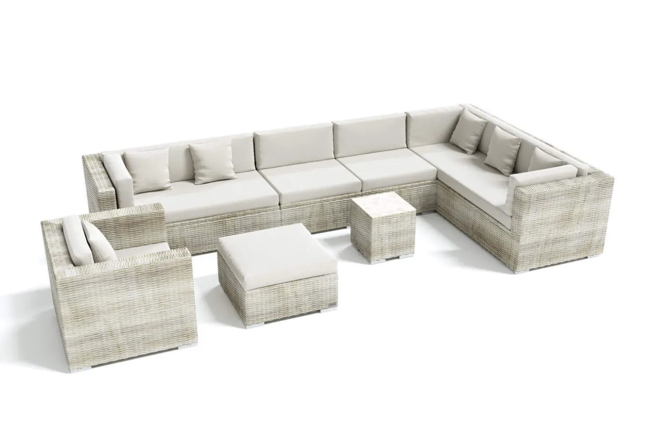 OUTFLEXX Gartenlounge für 8 Personen, desert-beige, Alu/Polyrattan, modular verstellbar, mit Kissenboxfunktion