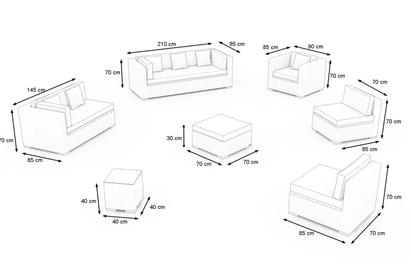 OUTFLEXX Gartenlounge für 8 Personen, desert-beige, Alu/Polyrattan, modular verstellbar, mit Kissenboxfunktion