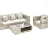 OUTFLEXX Gartenlounge für 4 Personen, beige-meliert, Alu/Polyrattan, Tisch 120 x 70 cm, langlebiges Material