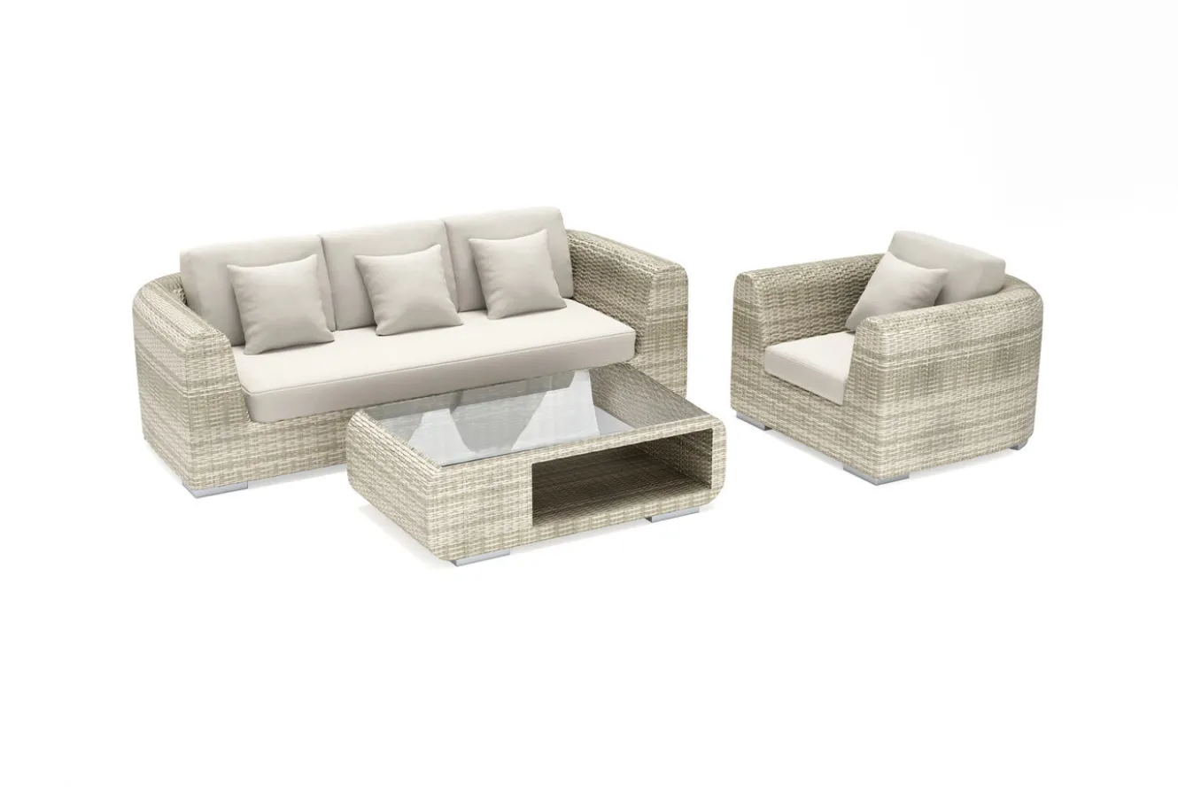 OUTFLEXX Gartenlounge für 4 Personen, beige-meliert, Alu/Polyrattan, Tisch 120 x 70 cm, langlebiges Material