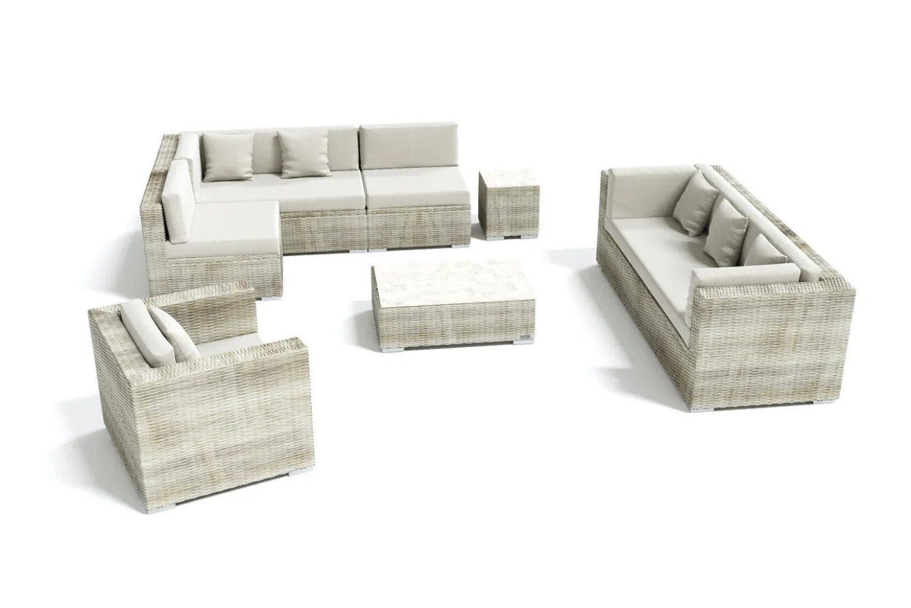 OUTFLEXX Gartenlounge für 8 Personen, desert-beige, Alu/Polyrattan, modular verstellbar, mit Kissenboxfunktion