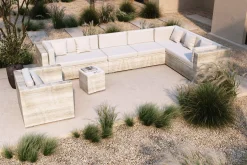 OUTFLEXX Gartenlounge für 8 Personen, desert-beige, Alu/Polyrattan. modular verstellbar, mit Kissenboxfunktion