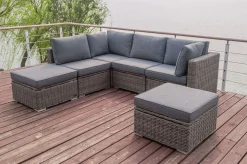 OUTFLEXX Gartenlounge, grau, Polyrattan, 6 Personen, verstellbare Sitzflächen, wasserfeste Kissenbox