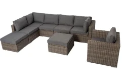OUTFLEXX Gartenlounge, grau, Polyrattan, 8Personen, mit Sessel, verstellbare Sitzflächen, wasserfeste Kissenbox