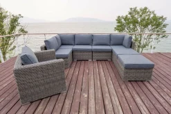 OUTFLEXX Gartenlounge, grau, Polyrattan, 8Personen, mit Sessel, verstellbare Sitzflächen, wasserfeste Kissenbox