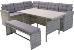 OUTFLEXX Gartenlounge, hellgrau meliert/grau, Polyrattan/Polyester, Tisch 145x79cm, 4 tlg., 7 Pers, inkl. Polster
