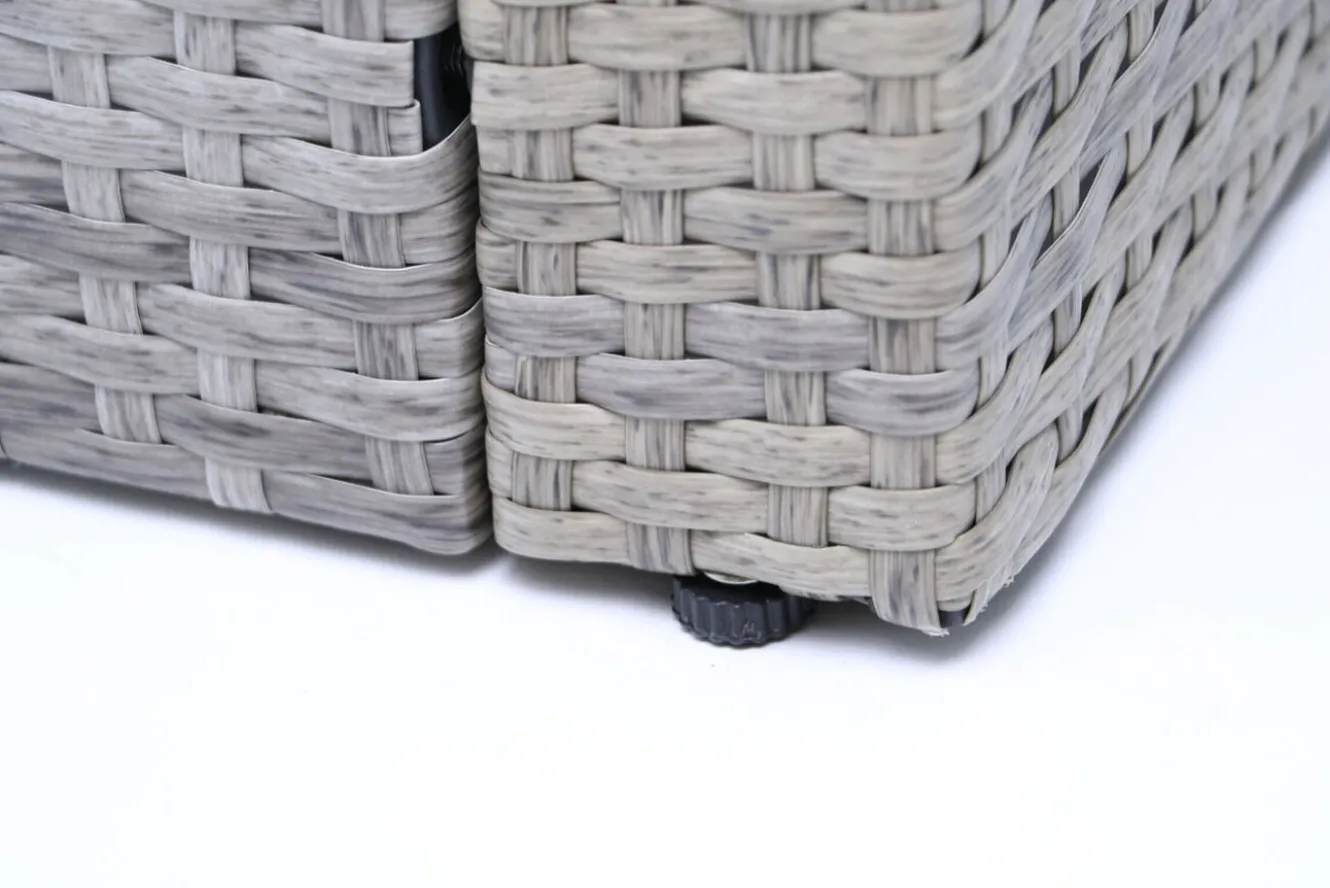 OUTFLEXX Gartenlounge, hellgrau meliert/grau, Polyrattan/Polyester, Tisch 145x79cm, 4 tlg., 7 Pers, inkl. Polster
