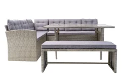 OUTFLEXX Gartenlounge, hellgrau meliert/grau, Polyrattan/Polyester, Tisch 145x79cm, 4 tlg., 7 Pers, inkl. Polster
