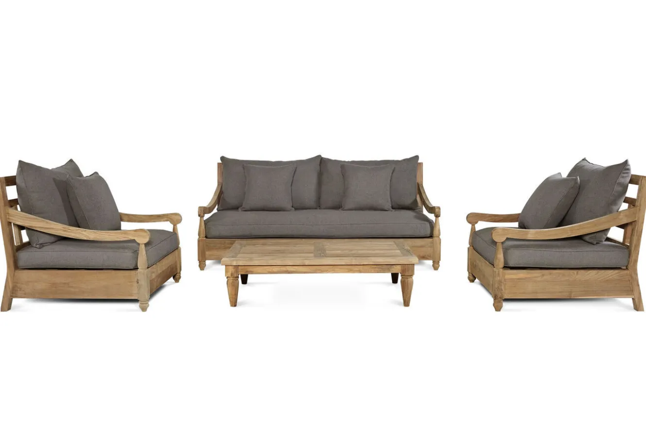 OUTFLEXX Gartenlounge, natur/grau, recyceltes Teak/Olefin, 4 Sitzplätze, inkl. Polster, FSC®-zertifiziertes Produkt