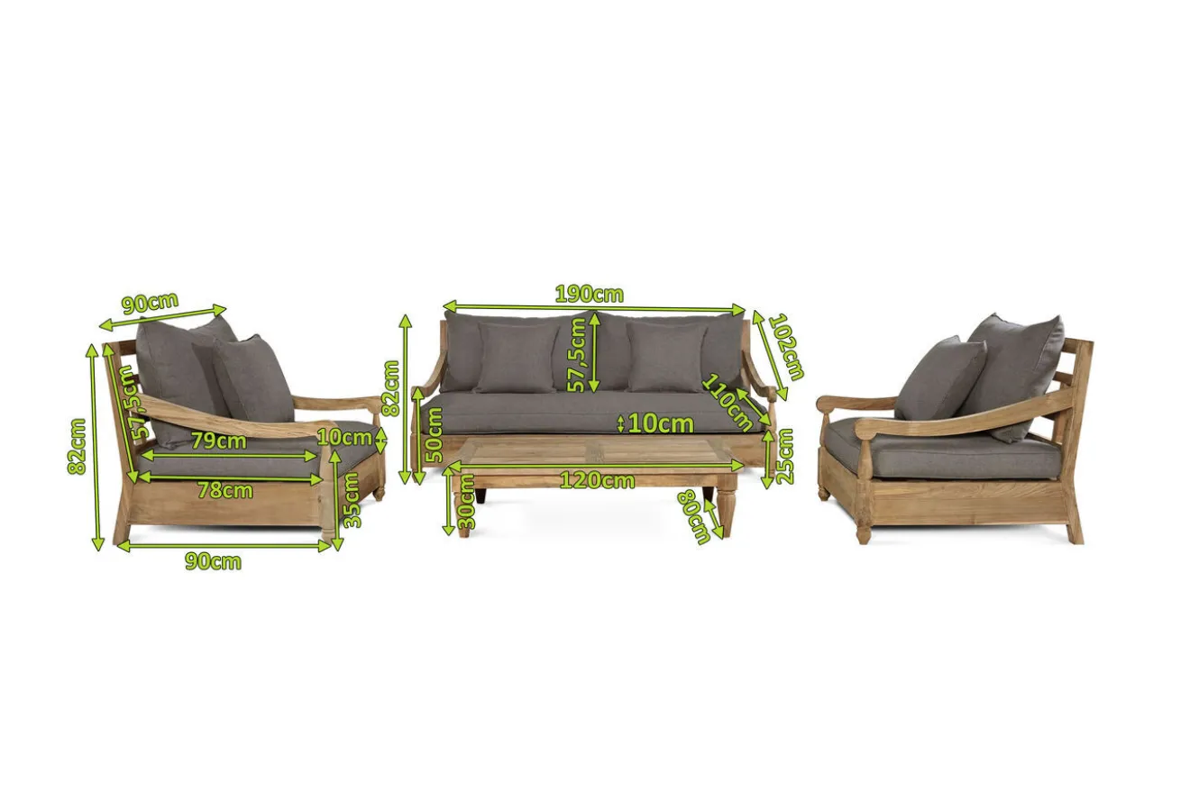 OUTFLEXX Gartenlounge, natur/grau, recyceltes Teak/Olefin, 4 Sitzplätze, inkl. Polster, FSC®-zertifiziertes Produkt