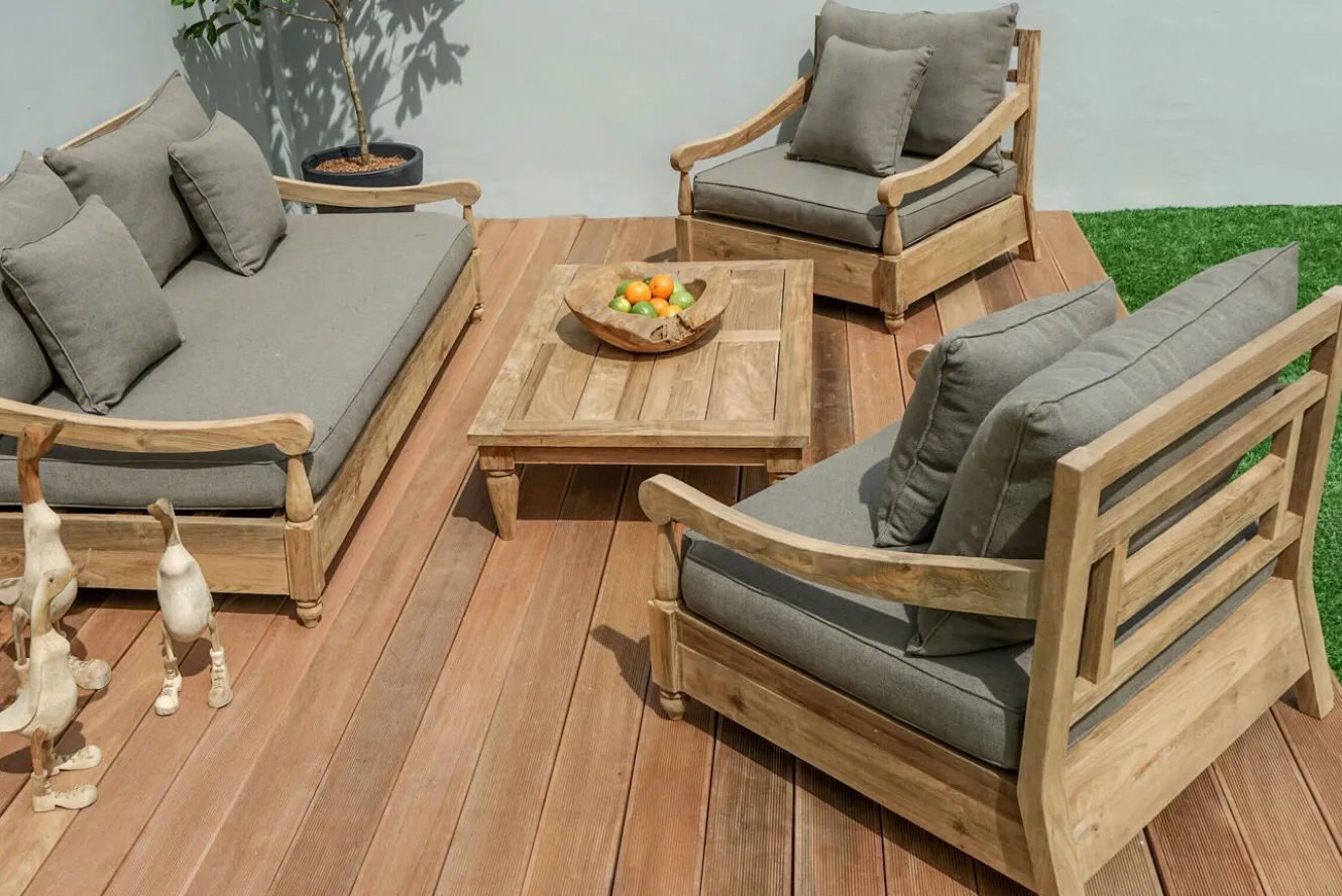 OUTFLEXX Gartenlounge, natur/grau, recyceltes Teak/Olefin, 4 Sitzplätze, inkl. Polster, FSC®-zertifiziertes Produkt