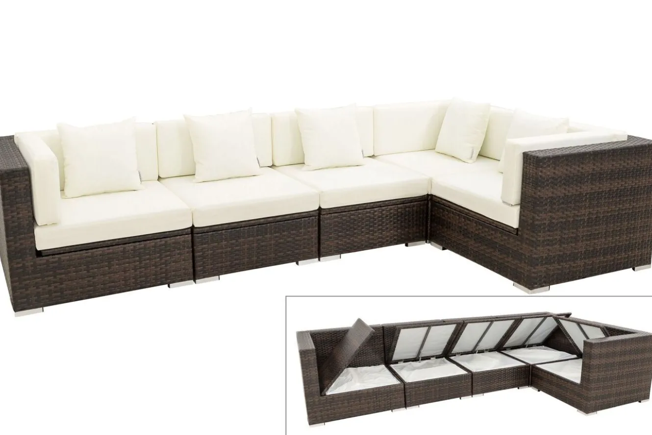 OUTFLEXX Gartenlounge, 5 Pers, braun marmoriert, Polyrattan, wasserfeste Kissenbox