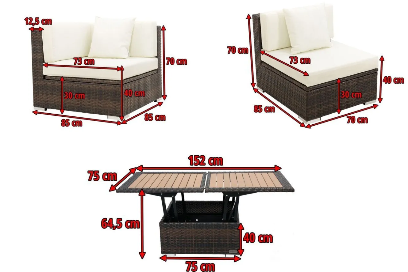 OUTFLEXX Gartenlounge, 5 Pers, braun marmoriert, Polyrattan, wasserfeste Kissenbox, inkl. Loungetisch