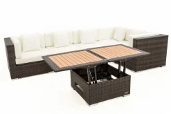 OUTFLEXX Gartenlounge, 5 Pers, braun marmoriert, Polyrattan, wasserfeste Kissenbox, inkl. Loungetisch