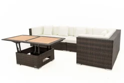 OUTFLEXX Gartenlounge, 5 Pers, braun marmoriert, Polyrattan, wasserfeste Kissenbox, inkl. Loungetisch
