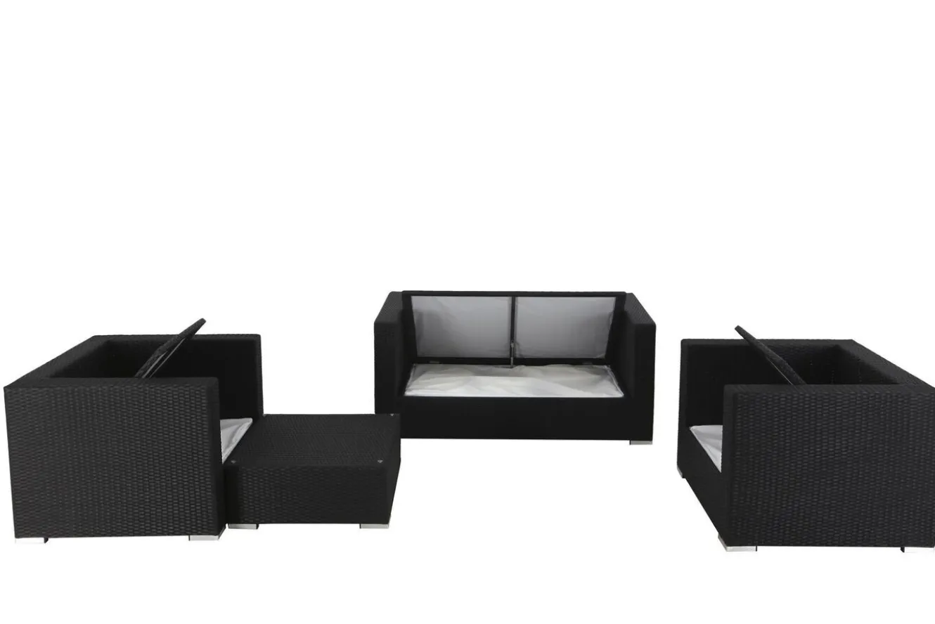 OUTFLEXX Gartenlounge, 5 Personen, creme/weiß, schwarz, Polyrattan, wasserfeste Kissenbox