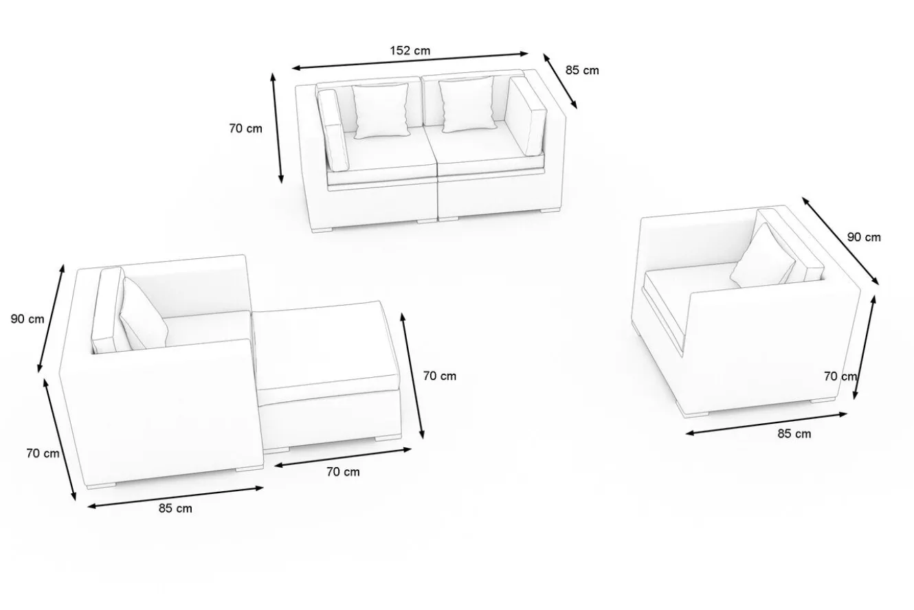 OUTFLEXX Gartenlounge, 5 Personen, creme/weiß, schwarz, Polyrattan, wasserfeste Kissenbox