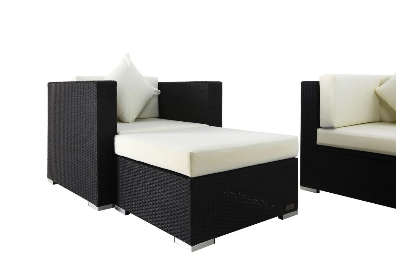 OUTFLEXX Gartenlounge, 5 Personen, creme/weiß, schwarz, Polyrattan, wasserfeste Kissenbox