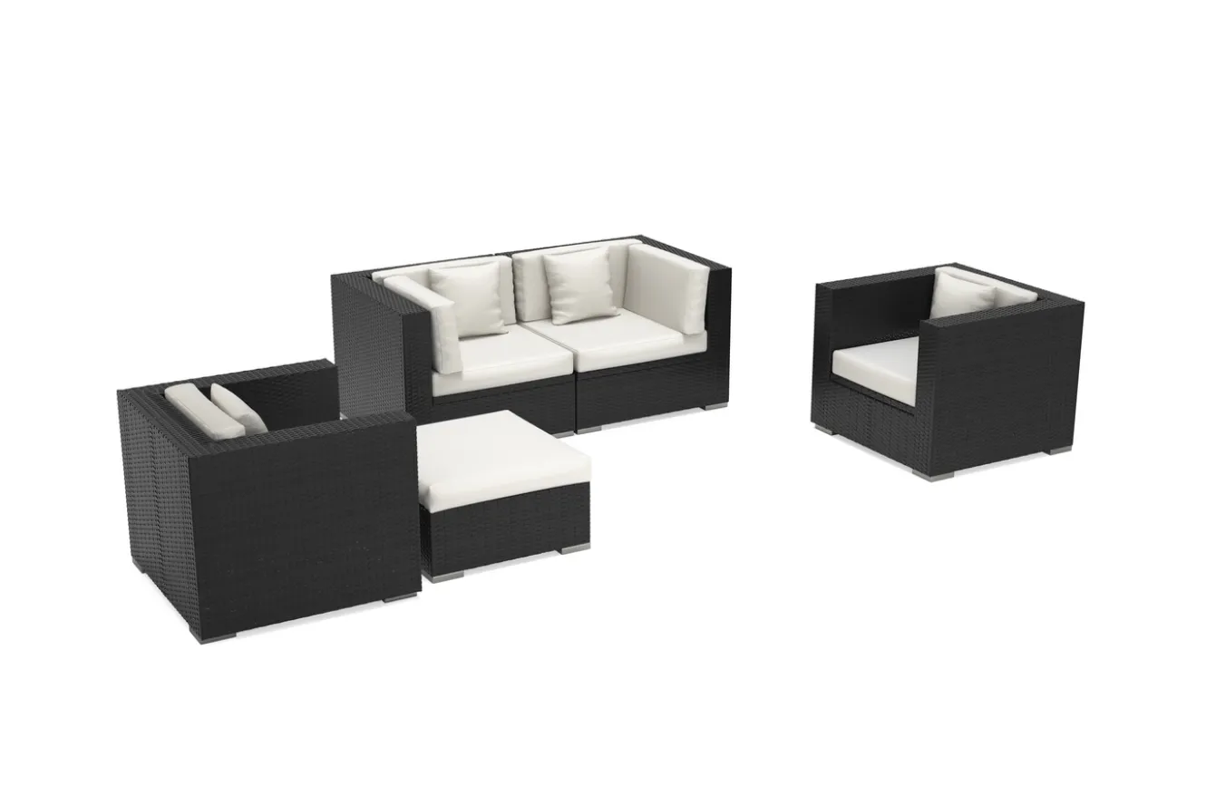 OUTFLEXX Gartenlounge, 5 Personen, creme/weiß, schwarz, Polyrattan, wasserfeste Kissenbox