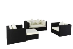 OUTFLEXX Gartenlounge, 5 Personen, creme/weiß, schwarz, Polyrattan, wasserfeste Kissenbox