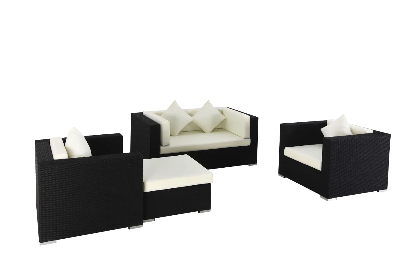 OUTFLEXX Gartenlounge, 5 Personen, creme/weiß, schwarz, Polyrattan, wasserfeste Kissenbox