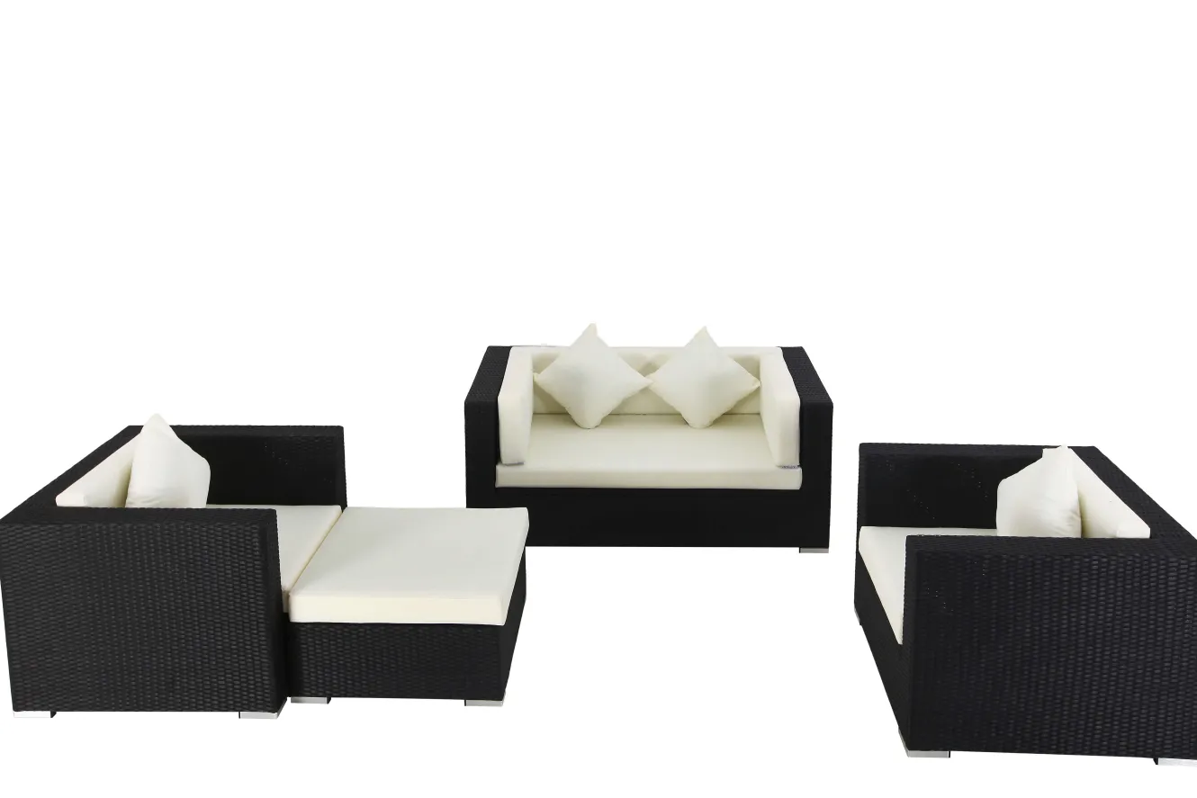 OUTFLEXX Gartenlounge, 5 Personen, creme/weiß, schwarz, Polyrattan, wasserfeste Kissenbox