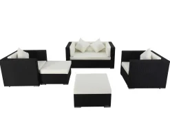 OUTFLEXX Gartenlounge, 5 Personen, creme/weiß, schwarz, Polyrattan, inkl. Kaffeetisch, wasserfeste Kissenbox
