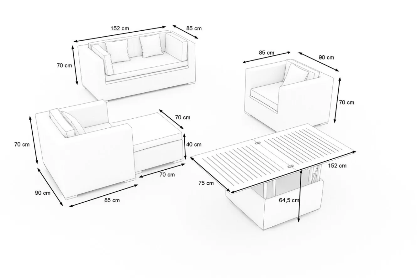 OUTFLEXX Gartenlounge, 5 Personen, creme/weiß, schwarz, Polyrattan, inkl. Loungetisch, wasserfeste Kissenbox