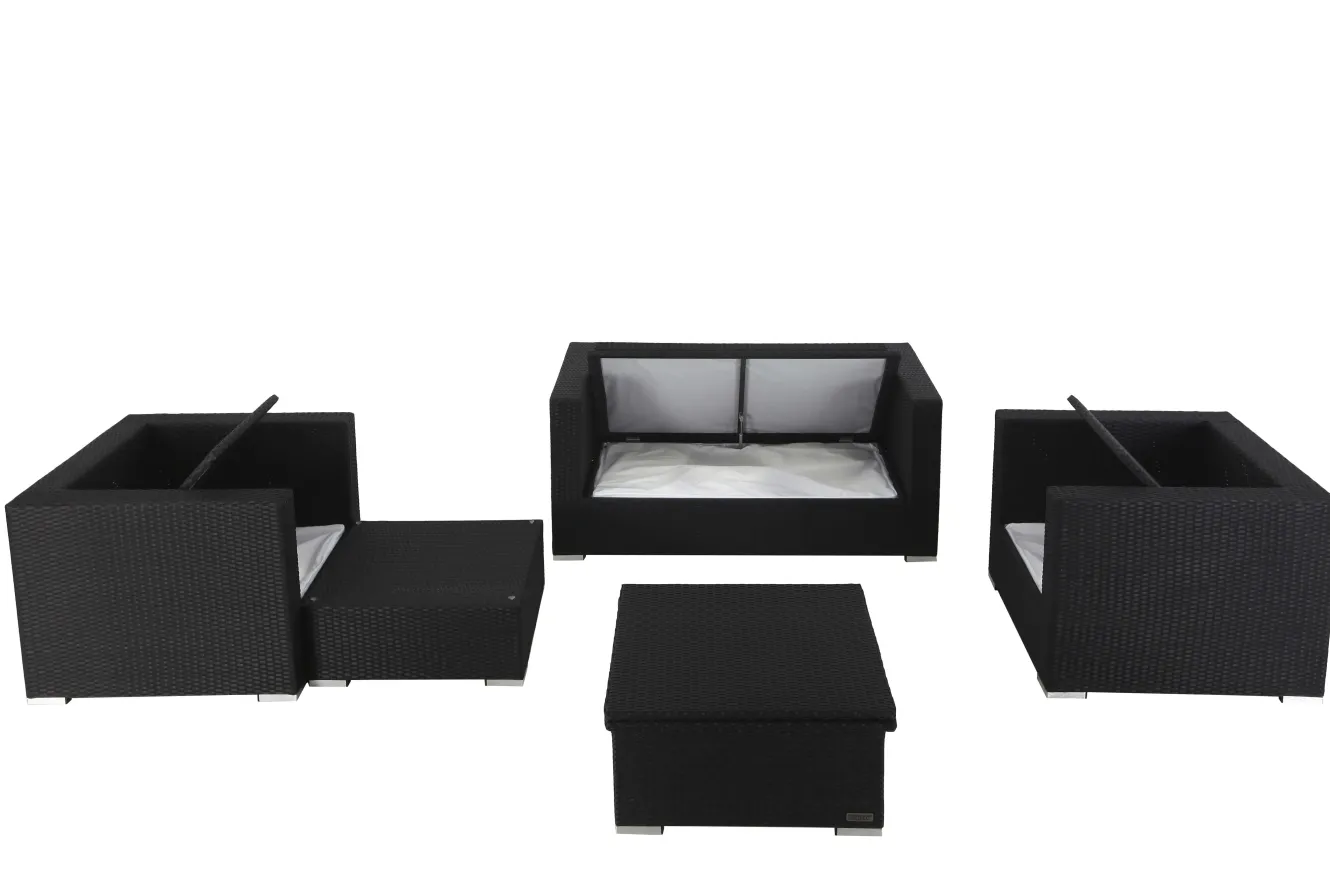 OUTFLEXX Gartenlounge, 5 Personen, creme/weiß, schwarz, Polyrattan, inkl. Loungetisch, wasserfeste Kissenbox