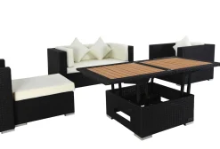 OUTFLEXX Gartenlounge, 5 Personen, creme/weiß, schwarz, Polyrattan, inkl. Loungetisch, wasserfeste Kissenbox