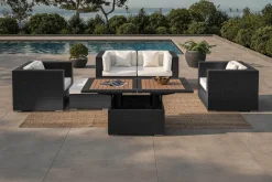 OUTFLEXX Gartenlounge, 5 Personen, creme/weiß, schwarz, Polyrattan, inkl. Loungetisch, wasserfeste Kissenbox