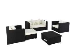 OUTFLEXX Gartenlounge, 5 Personen, creme/weiß, schwarz, Polyrattan, inkl. Loungetisch, wasserfeste Kissenbox