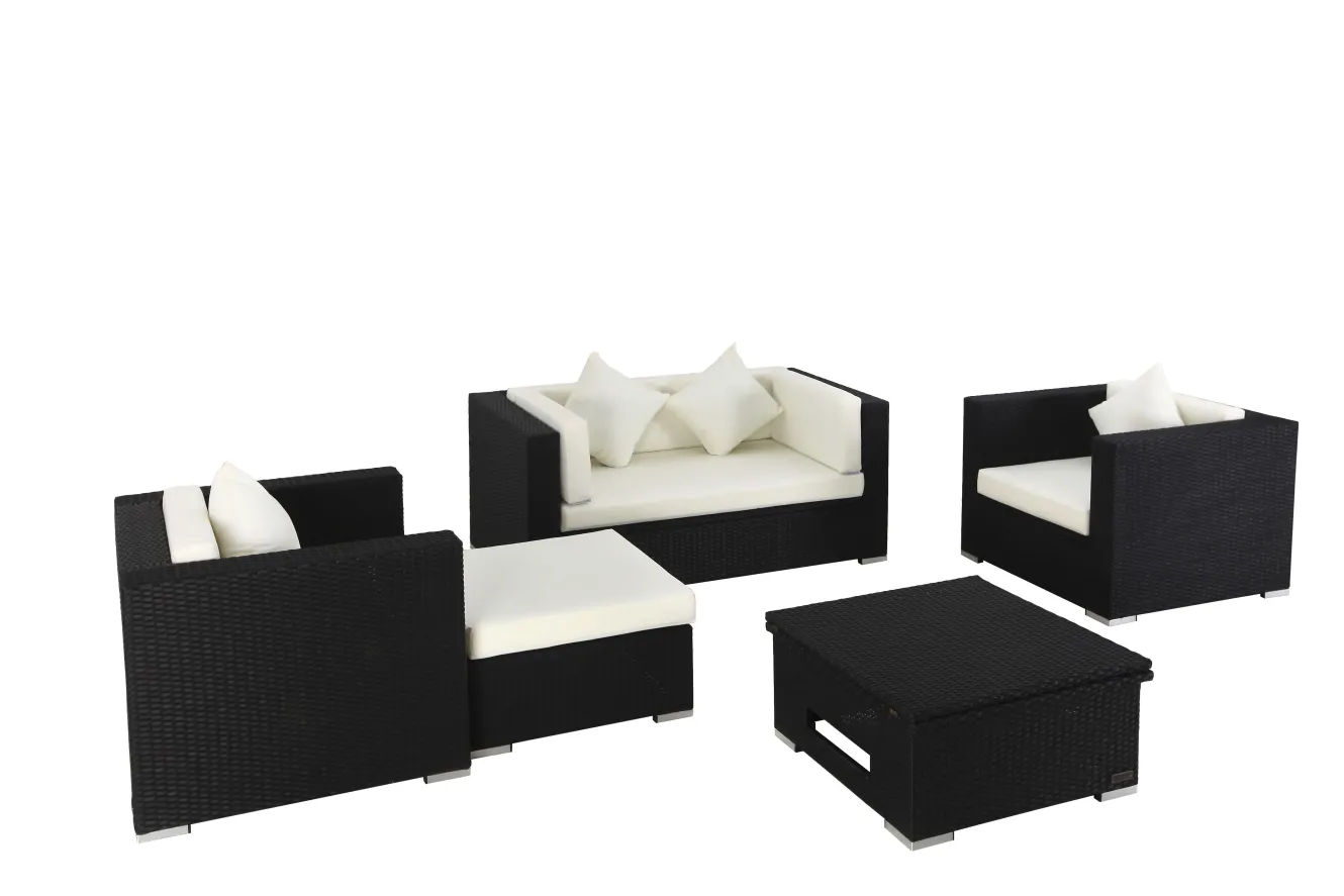 OUTFLEXX Gartenlounge, 5 Personen, creme/weiß, schwarz, Polyrattan, inkl. Loungetisch, wasserfeste Kissenbox