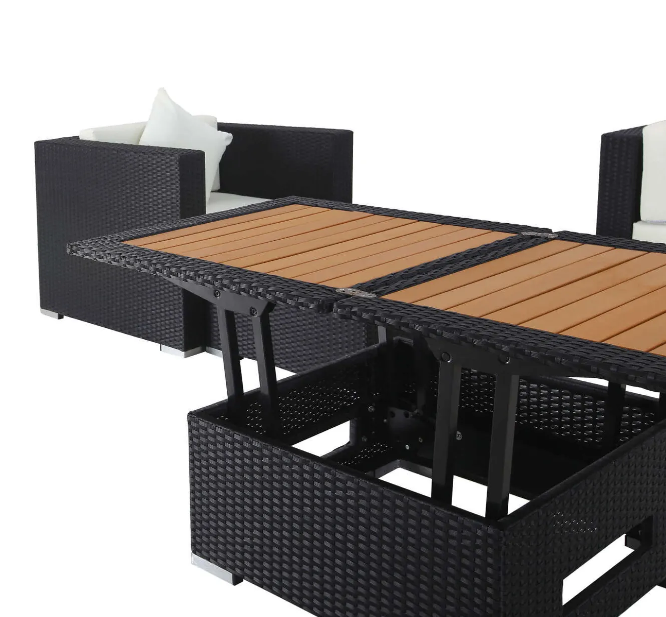 OUTFLEXX Gartenlounge, 5 Personen, creme/weiß, schwarz, Polyrattan, inkl. Loungetisch, wasserfeste Kissenbox
