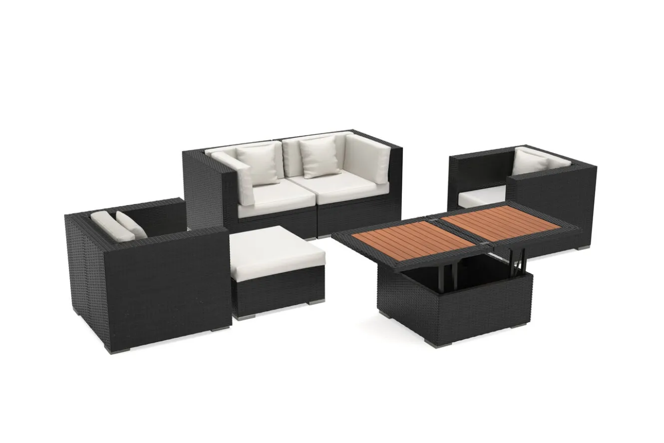 OUTFLEXX Gartenlounge, 5 Personen, creme/weiß, schwarz, Polyrattan, inkl. Loungetisch, wasserfeste Kissenbox
