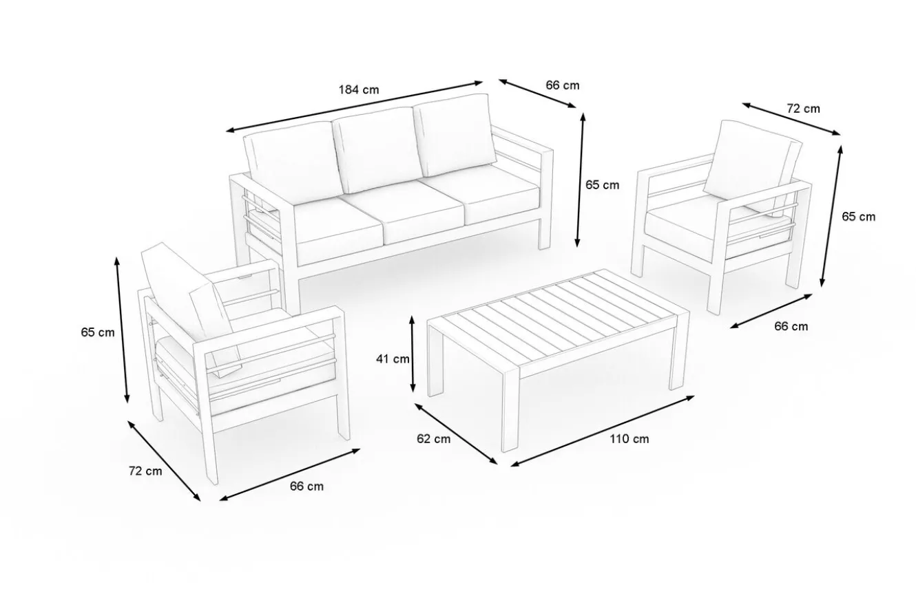OUTFLEXX Gartenlounge, 5 Personen, inkl. Tisch und Kissen, Aluminium