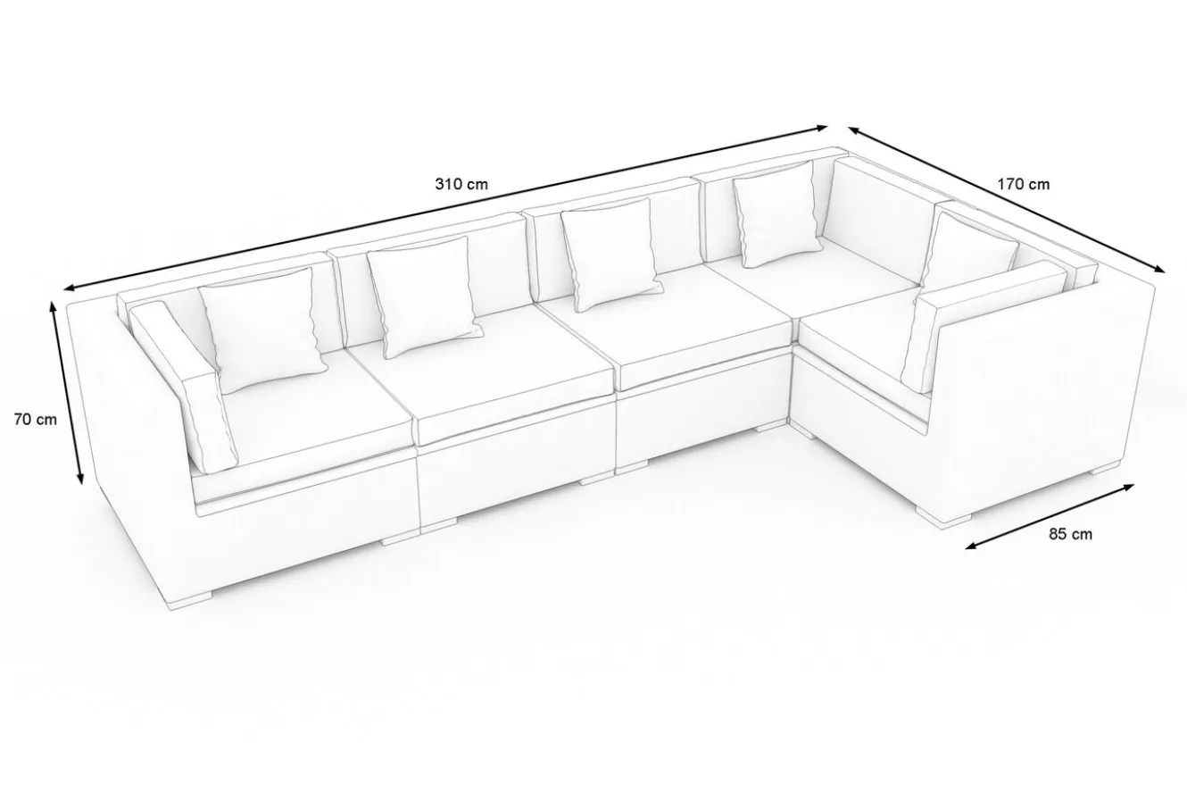 OUTFLEXX Gartenlounge Polyrattan, creme/weiß, schwarz, für 5 Personen, wasserfeste Kissenbox